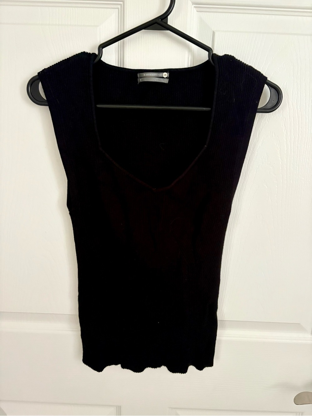 Anthropologie Black Ribbed V-Neck Sleeveless Tank